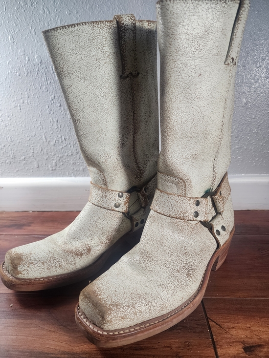 Frye Shoes - Vintage Frye Cream Distressed Harness Boots
